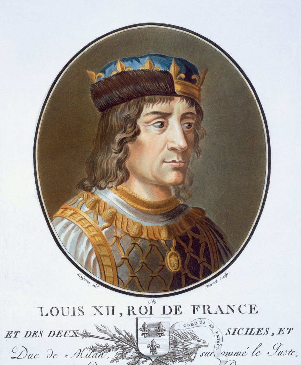 Louis XII、「偉大な男性、輝かしい女性、そしてフランスの思い出に残る主題の肖像画、墓とカラープリント」、ピエールブリン発行、1786年-92年、パリ（カラー彫刻） 作： アントワーヌ・ルイ・フランソワ・セルジェント・マルソー