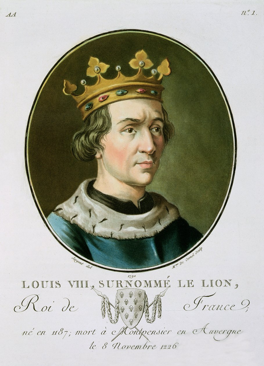 1790年、セルネル夫人によって彫刻されたルイ8世の肖像画、「Le Lion」と呼ばれるフランスの王（1187-1226） 作： アントワーヌ・ルイ・フランソワ・セルジェント・マルソー