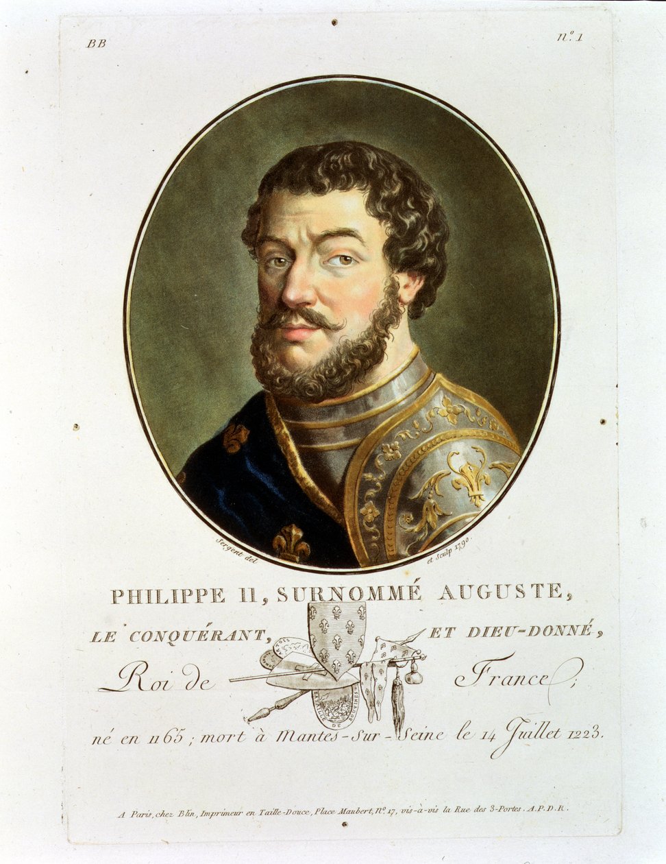 フランス国王アウグストゥスと呼ばれるフィリップ2世の肖像画（1165-1223）、1790 作： アントワーヌ・ルイ・フランソワ・セルジェント・マルソー