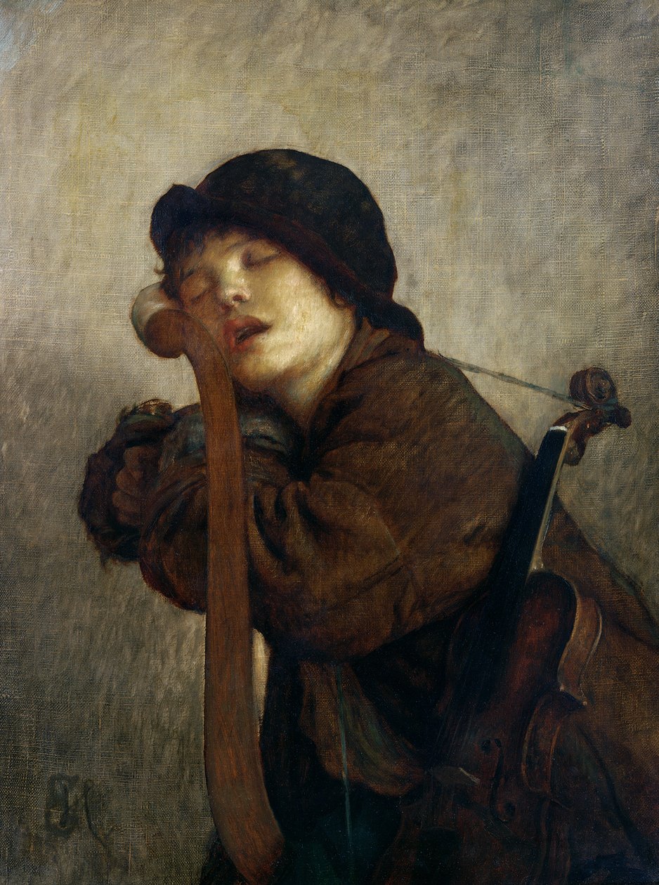 眠る小さなバイオリニスト、1883年 作： アントワーヌ・オーギュスト・アーネスト・ハーバートまたはヘバート
