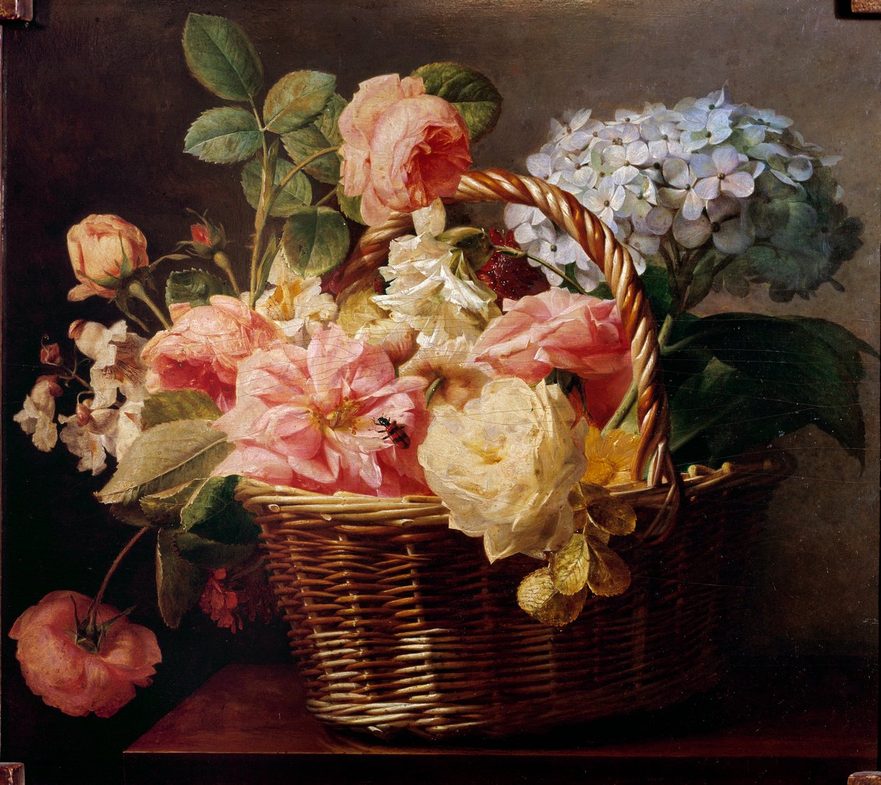 籠の中の花束 アントワーヌ・ベルジョン（1754-1843）の絵画 19世紀 個人蔵 作： アントワーヌ・ベルジョン