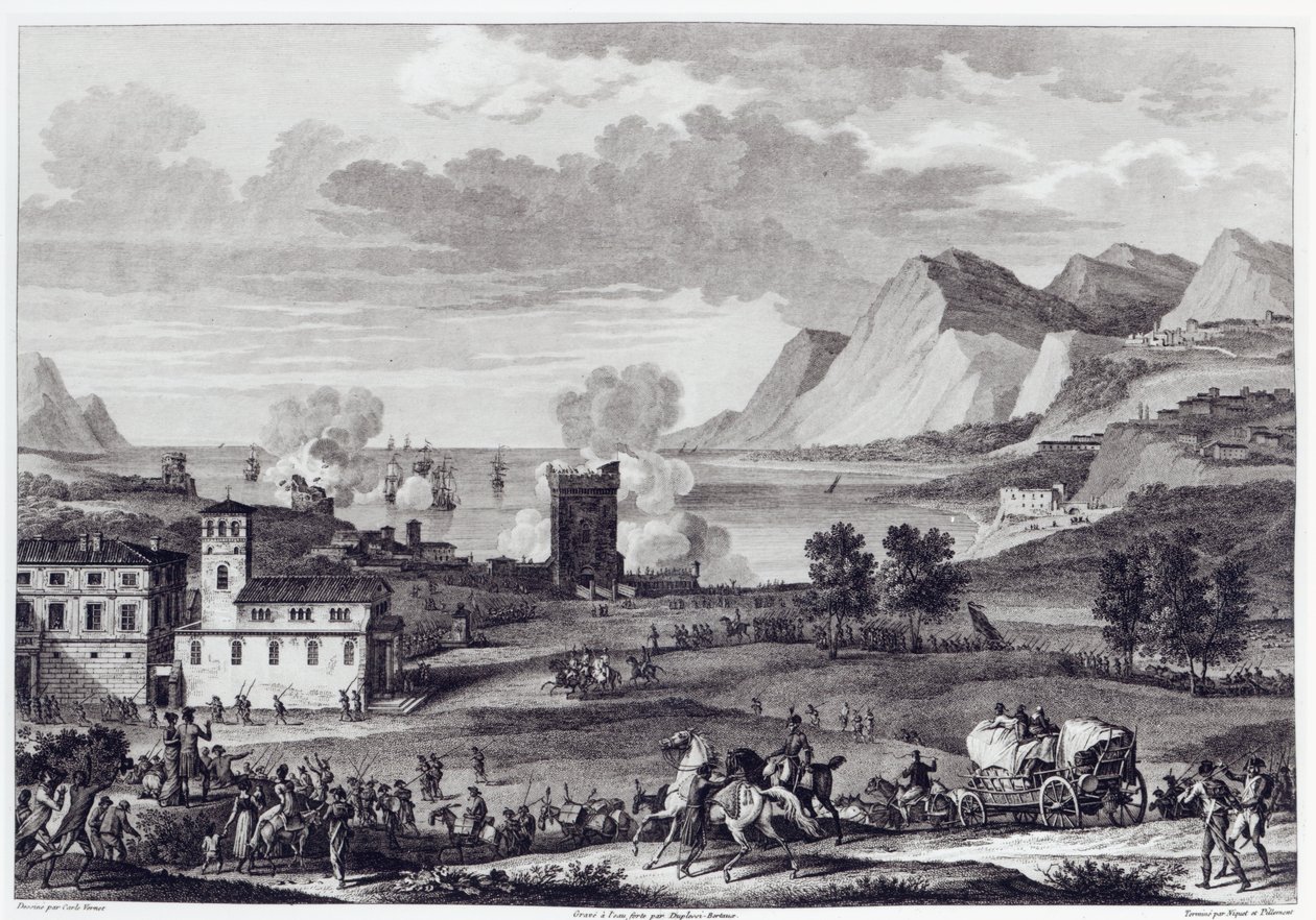 コルシカ島の救出、1796年10月20日、Jean Duplessi-Bertaux（1747-1819）によって彫刻 作： アントワーヌ・チャールズ・ホレス・ヴェルネ