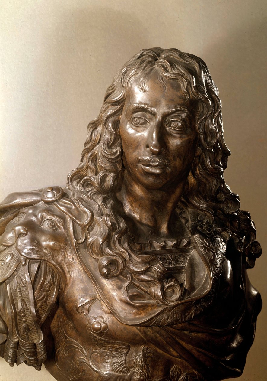 ブロンズ製の胸像、ブルボン家のルイ2世、コンデ公（グランド・コンデ）（1621-1686年）（ブルボン・コンデ）。アントワーヌ・コイセヴォス（1640-1720）による17世紀の彫刻。 作： アントワーヌ・コワズヴォ