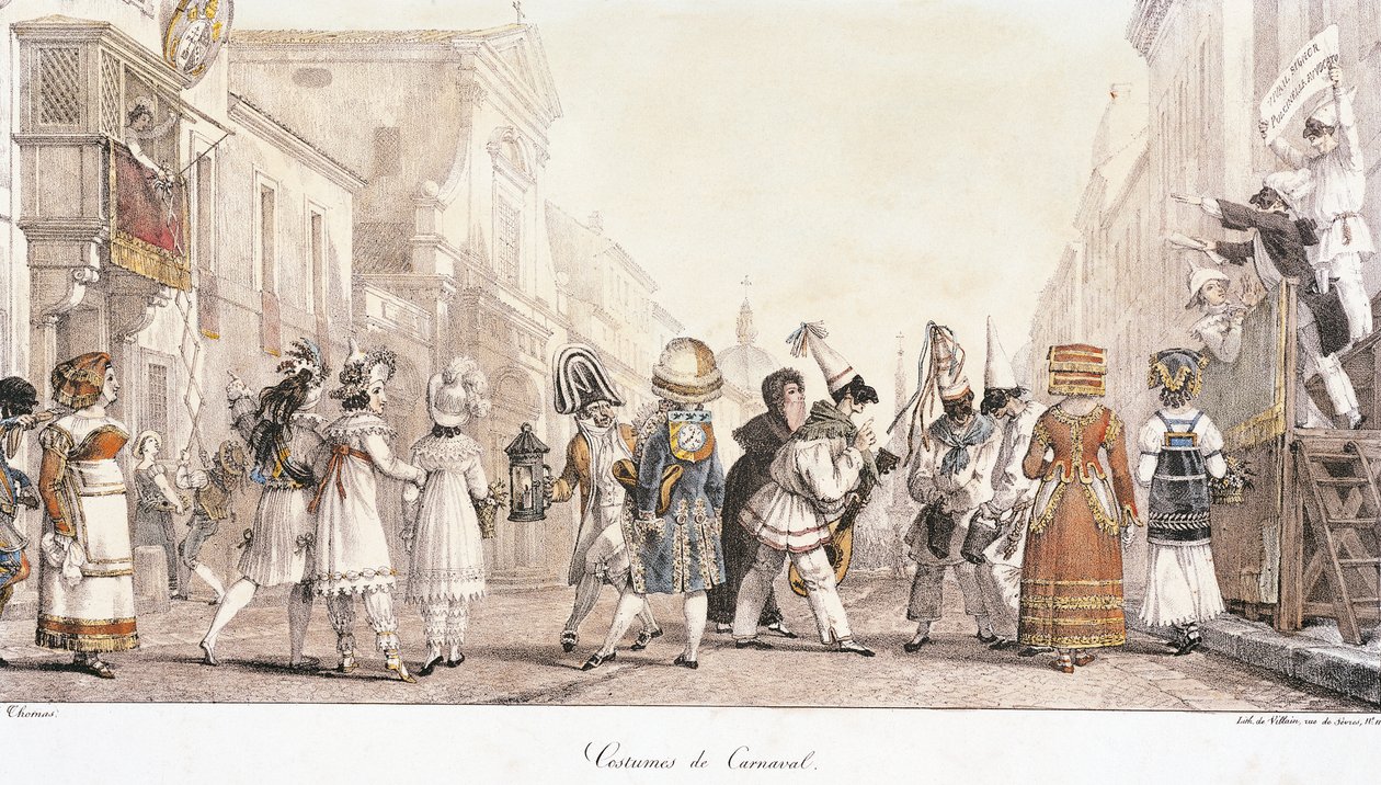 カーニバルの衣装、アントワーヌ＝ジャン＝バティスト・トマ（1791-1833）作、水彩画。イタリア 作： アントワーヌジャンバプティストトーマス