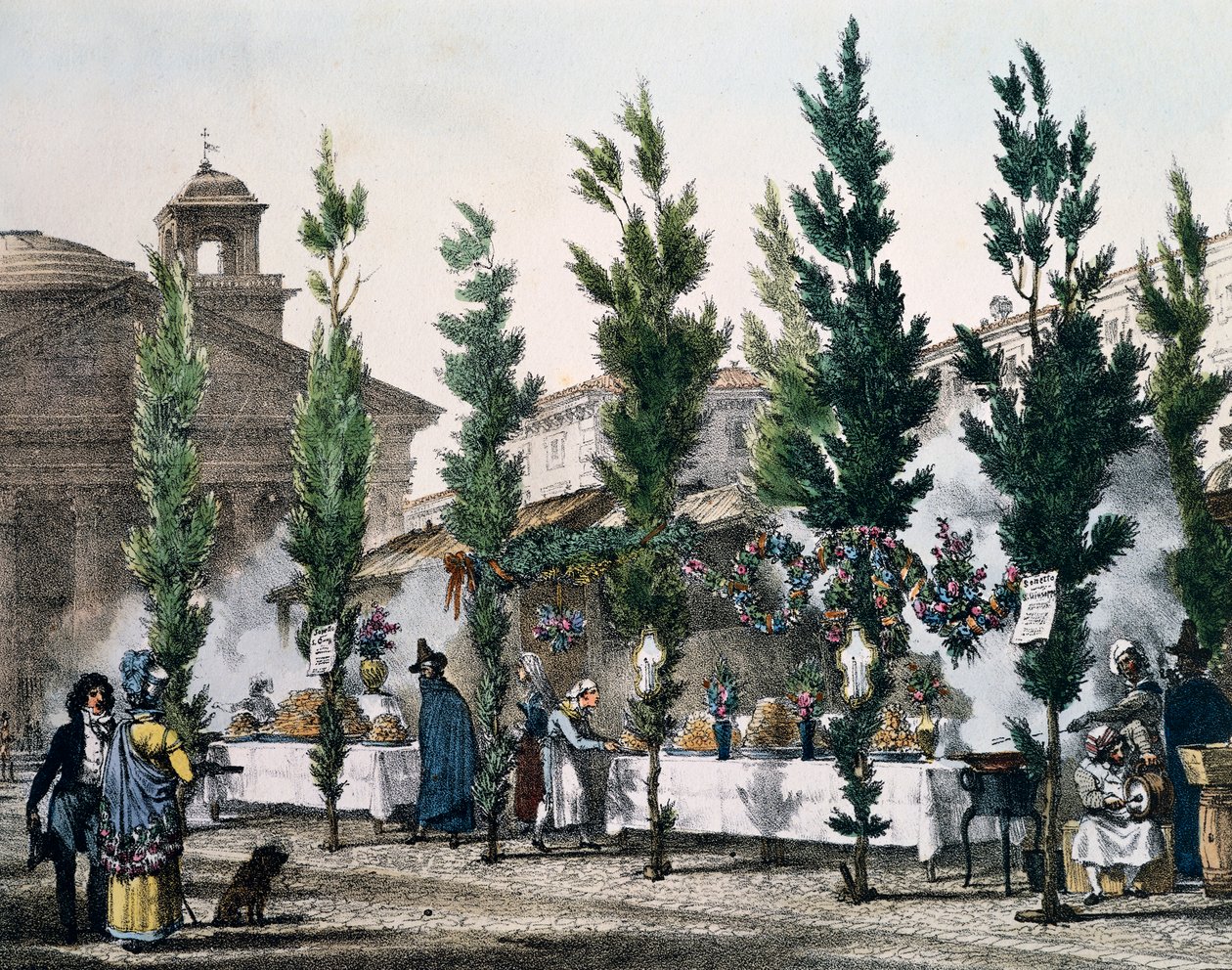 聖ヨセフの祭礼中のパンテオンのフライヤー、アントワーヌ・ジャン＝バティスト・トマ（1791-1834）の版画、『Un an a Rome et dans ses environs（ローマとその周辺での1年）』より、フランス 作： アントワーヌジャンバプティストトーマス