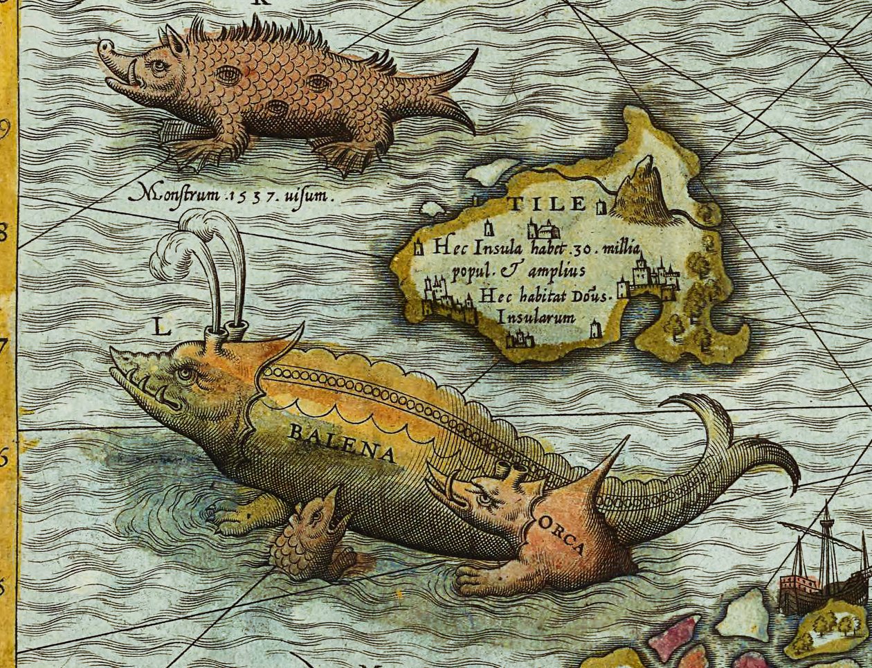 オラウス・マグヌス（1490-1557）作 海の地図（Carta marina）の詳細 作： アントワーヌ・ラフリー