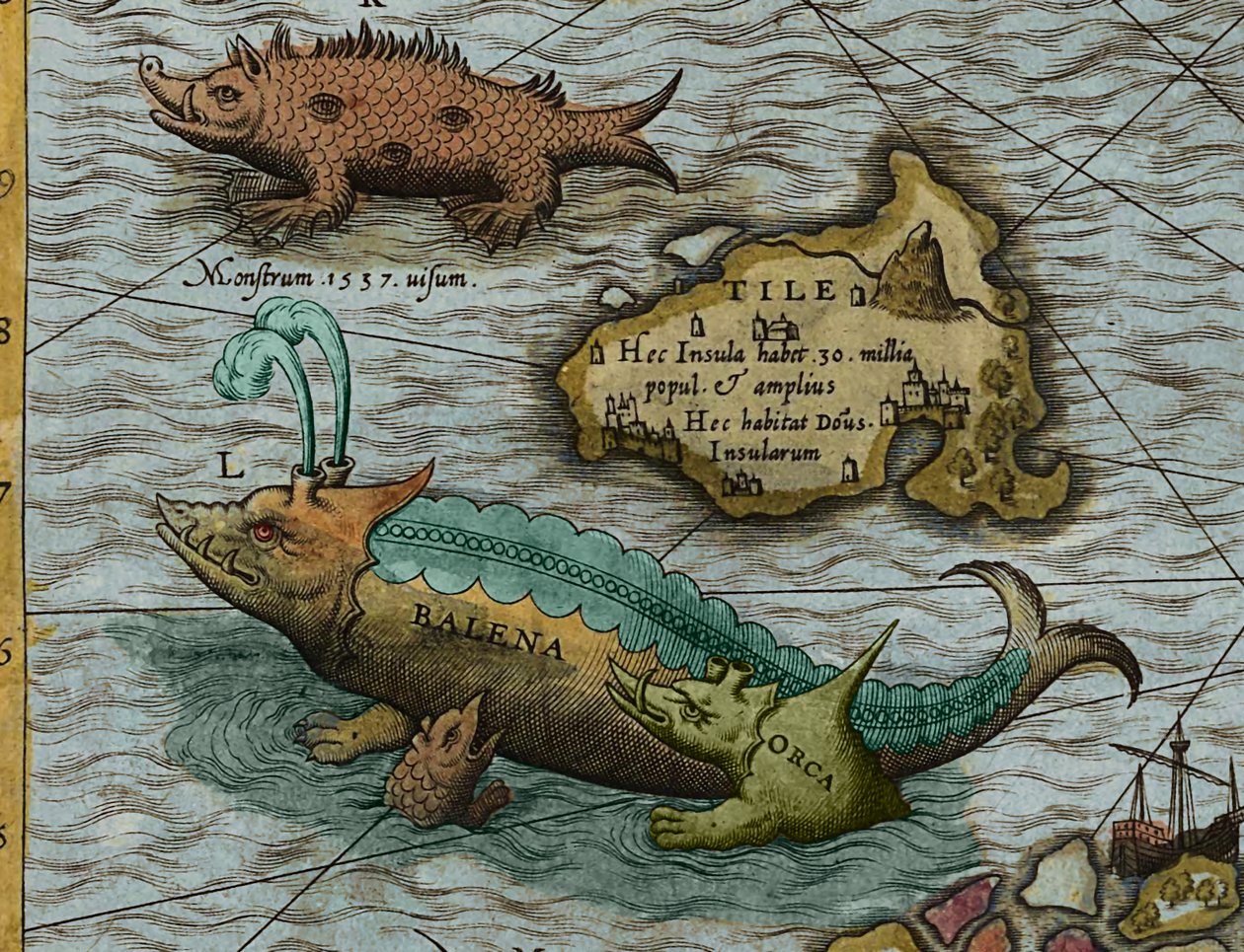 オラウス・マグヌス（1490-1557）作 海の地図（Carta marina）の詳細 作： アントワーヌ・ラフリー