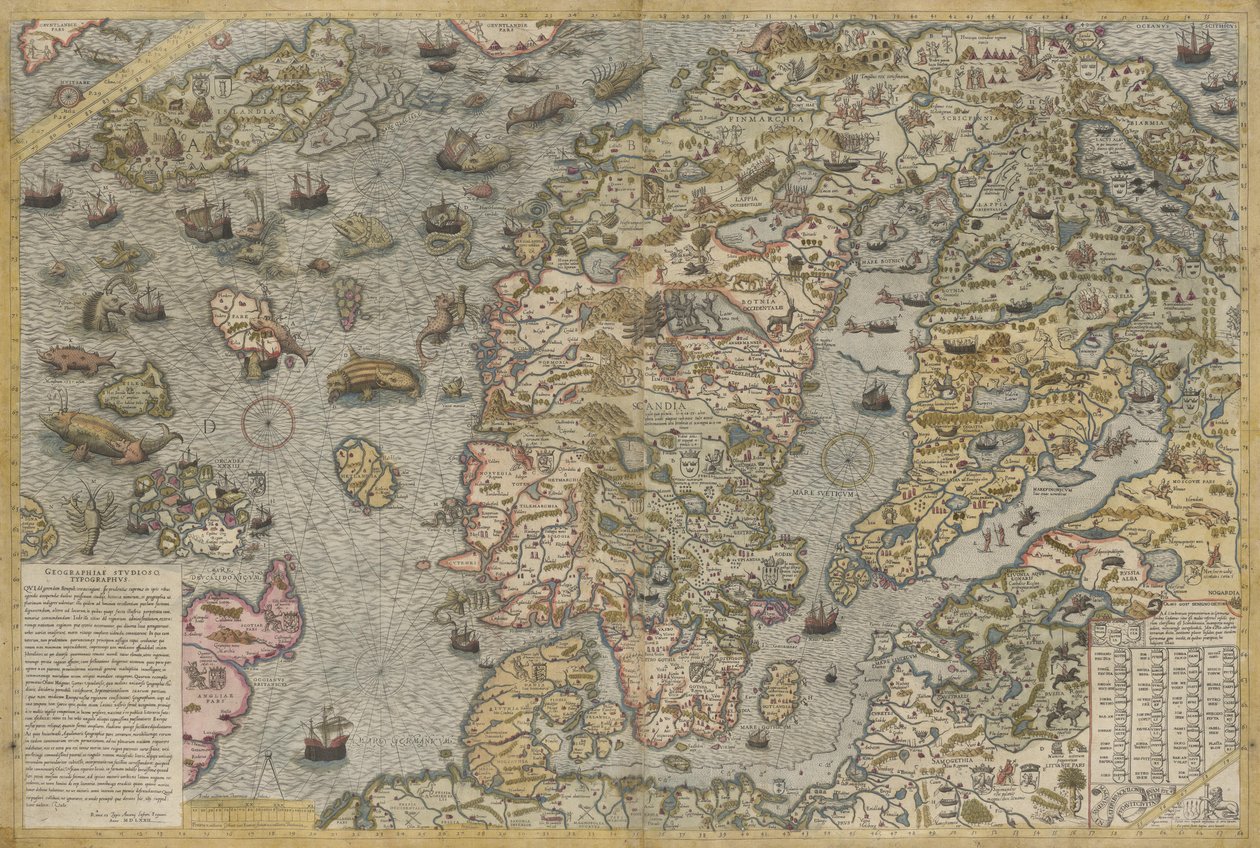 オラウス・マグヌス（1490-1557）による海の地図（Carta marina） 作： アントワーヌ・ラフリー