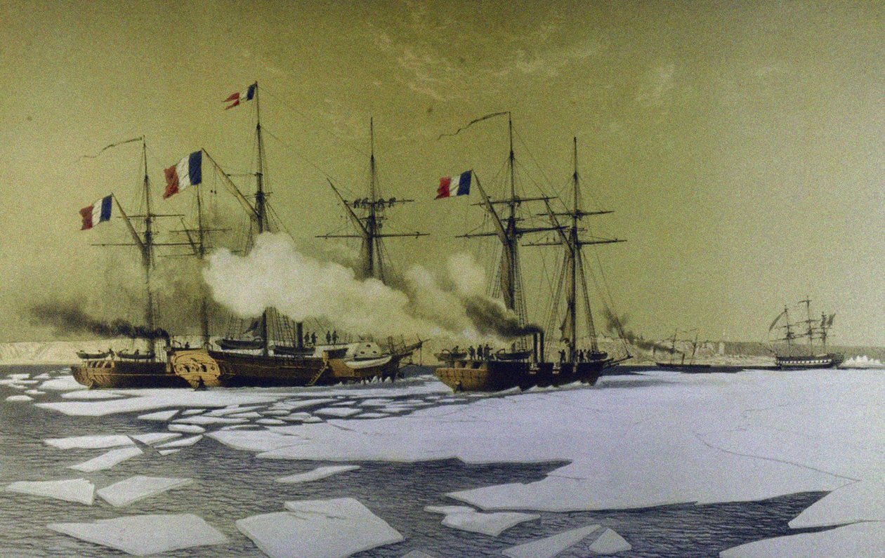 1855年から1856年、1860年に浮遊電池の通過のためにドニエプルリマンで砕氷 作： アントワーヌ・レオン・モレル・ファティオ