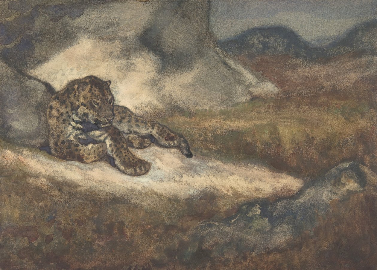 横たわるヒョウ、1810-75。 作： アントワーヌルイバリー
