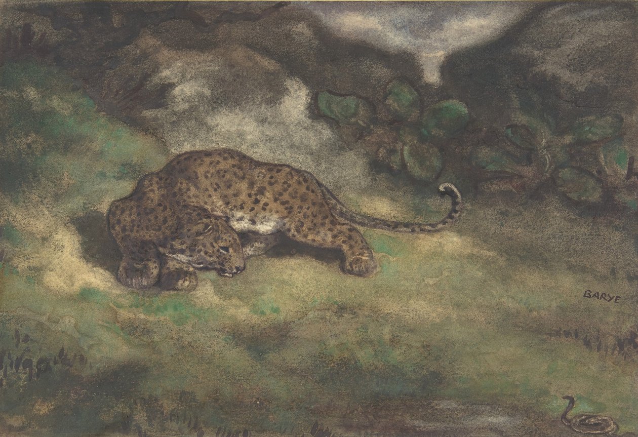 ヒョウと蛇、1810–75（紙にトイレ） 作： アントワーヌルイバリー