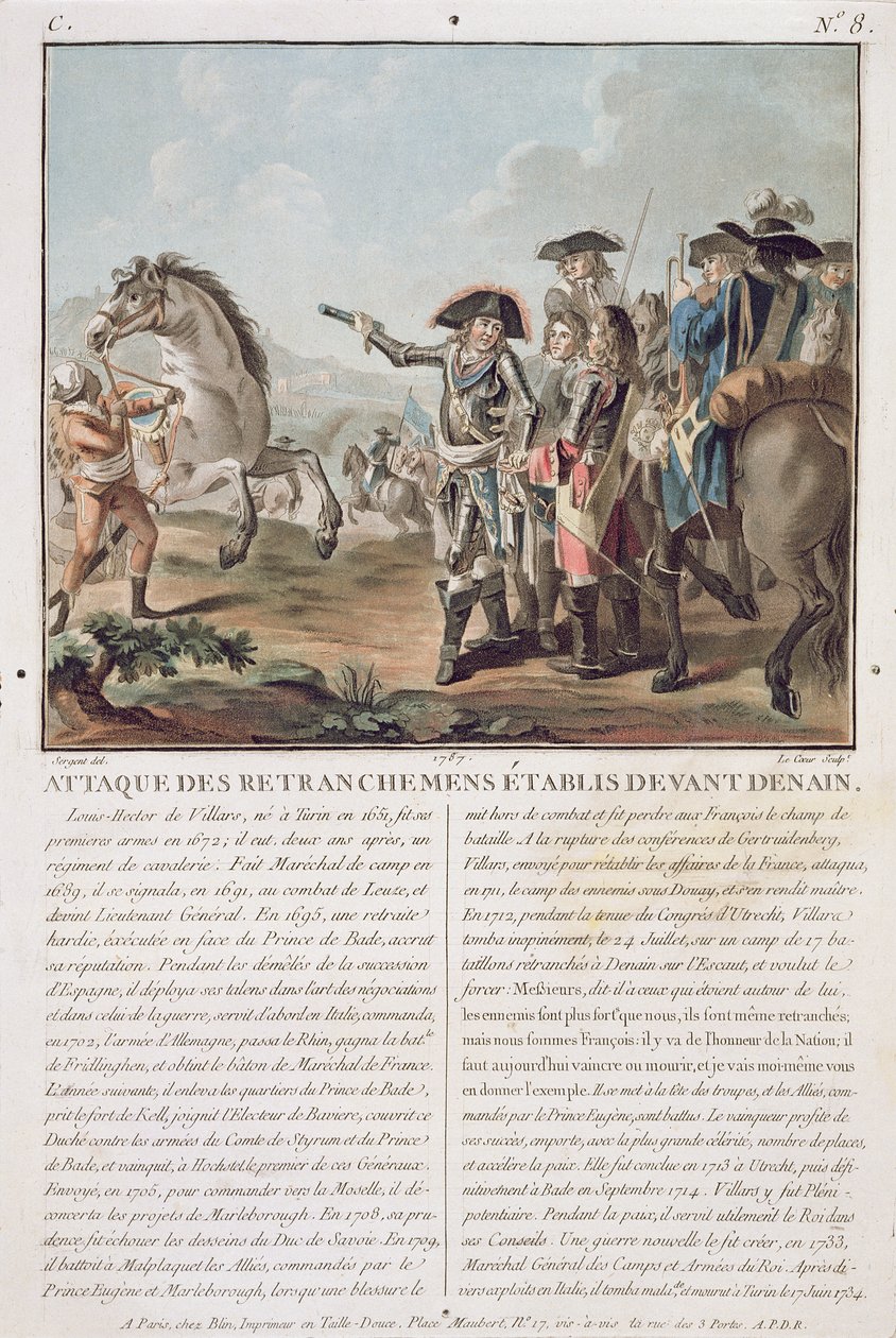 ルイルクール（fl.1780-1800）によって彫刻された、1712年、デナンの前に確立された塹壕への攻撃、1787年 作： アントワーヌ・ルイ・フランソワ・セルジェント・マルソー