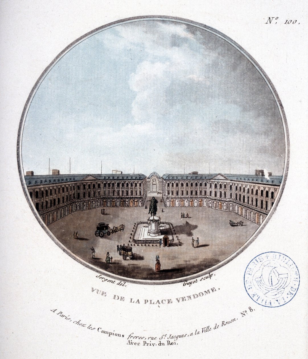 ヴァンドーム広場の眺め - Sergeantの "Picturesque views of the Main Building of Paris "にて 作： アントワーヌ・ルイ・フランソワ・セルジェント・マルソー