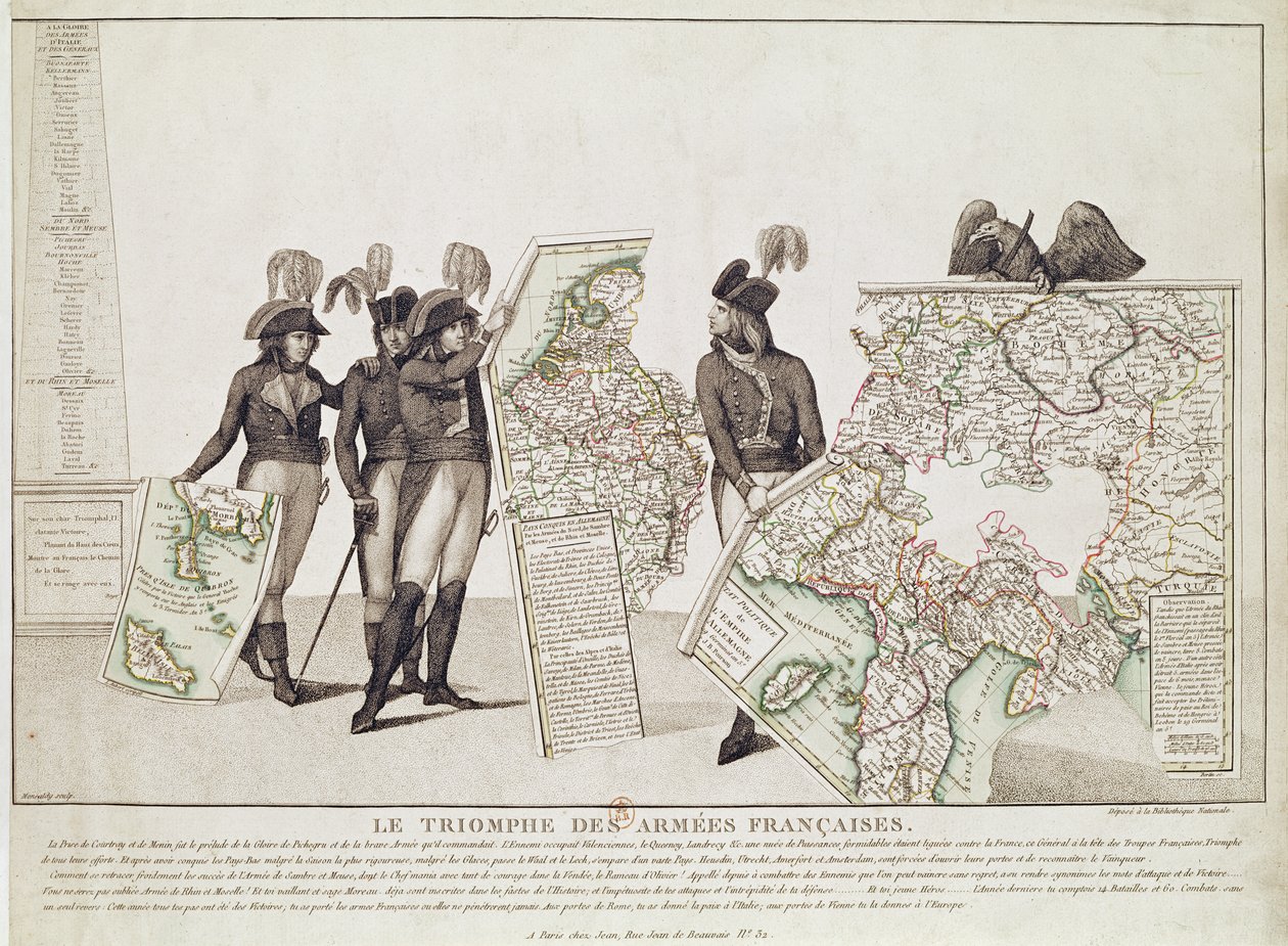 1797年4月18日、ルーベンの平和の時代に勝利の地図を持っているフランス軍、ナポレオンと彼の将軍の勝利、1797年 作： アントワーヌ・マキシム・モンサルディ