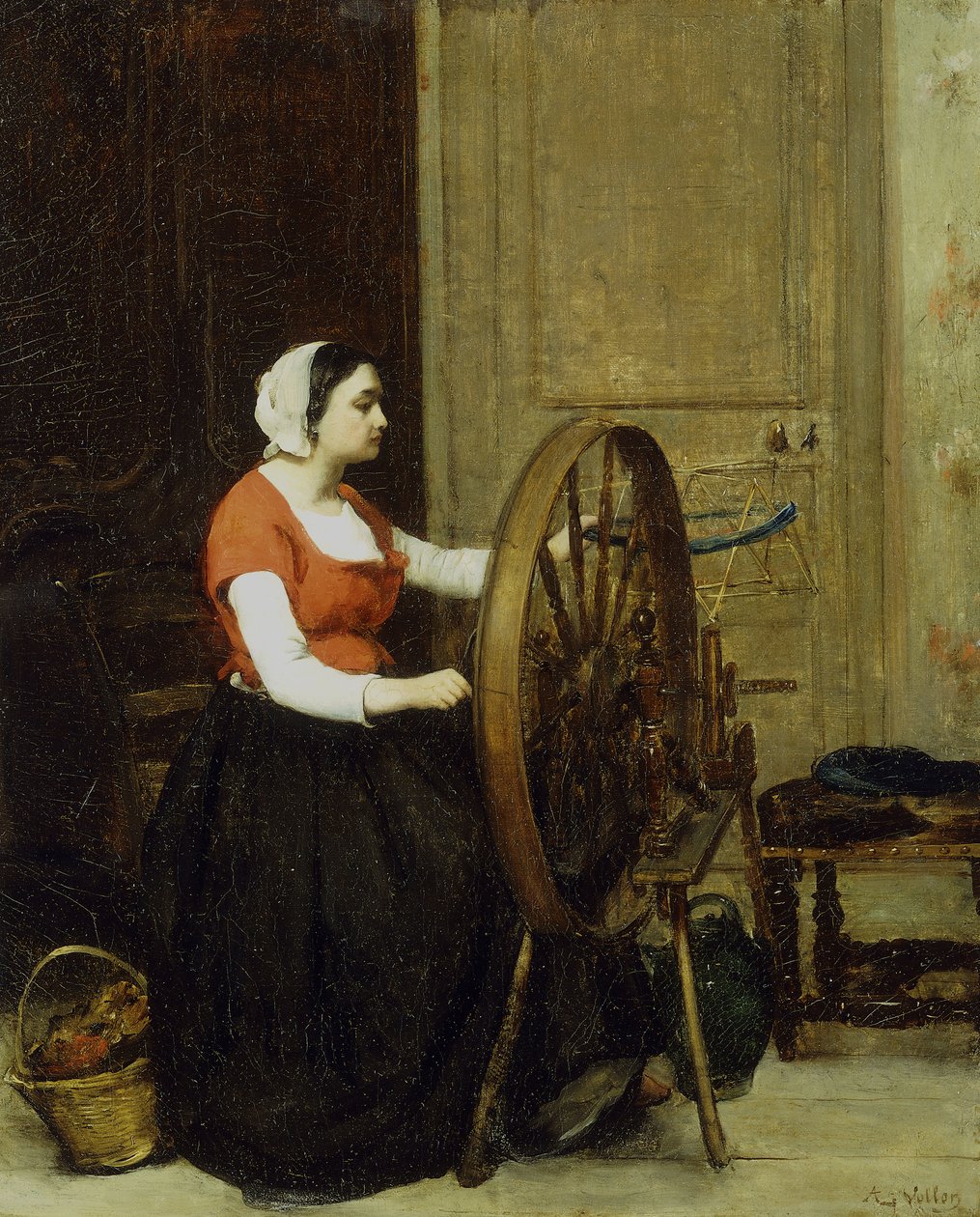女性と糸車、1860年頃？ 作： アントワーヌ・ヴォロン
