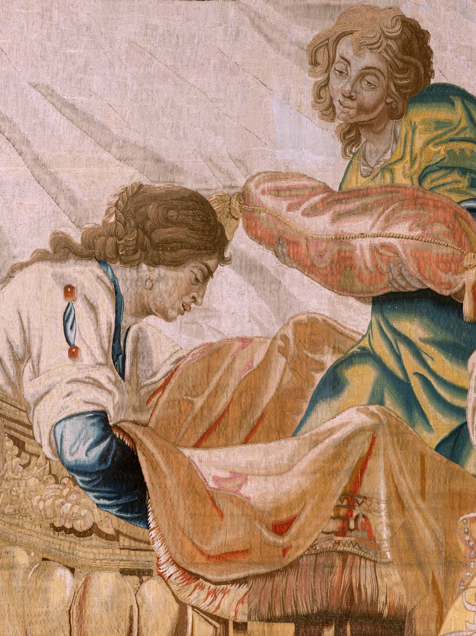 Flandrischer Wandteppich. Serie Geschichte des Theseus. Bacchus nimmt Ariadne zur Frau. Neunter Wandteppich in der Serie. Modell Anthonis Sallaert. Herstellung Jan Raes der Jüngere, Brüssel. Ca. 1630. von Antoine or Anthonis Sallaert