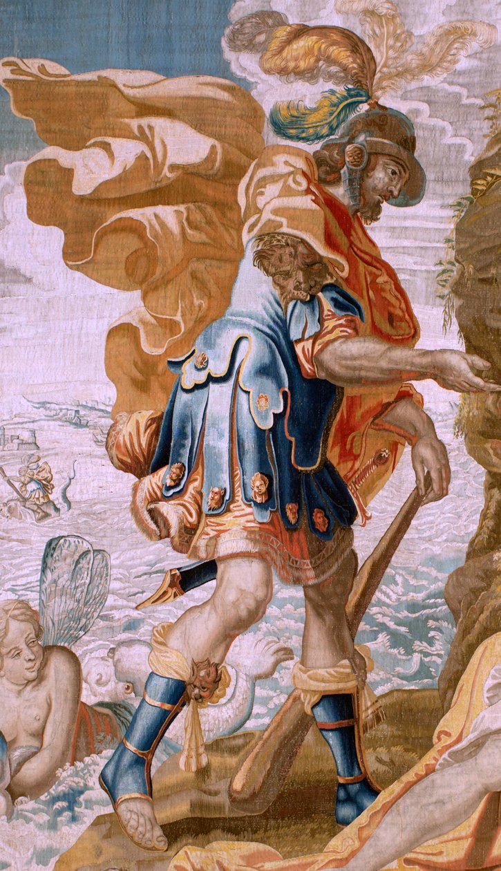 フランダースのタペストリー。 シリーズ テセウスの物語。 テセウスはアンフィトリテからミノスの指輪を受け取ります (Teseo recibe de Anfítrite la sortija de Minos)。 シリーズ5作目のタペストリー。 モデルのアントニス・サラート。 ブリュッセルのヤン・レイス・ザ・ヤンガーで製造。 Ca 1630. ファブリック シルク 作： アントワーヌまたはアントニス・サラールト