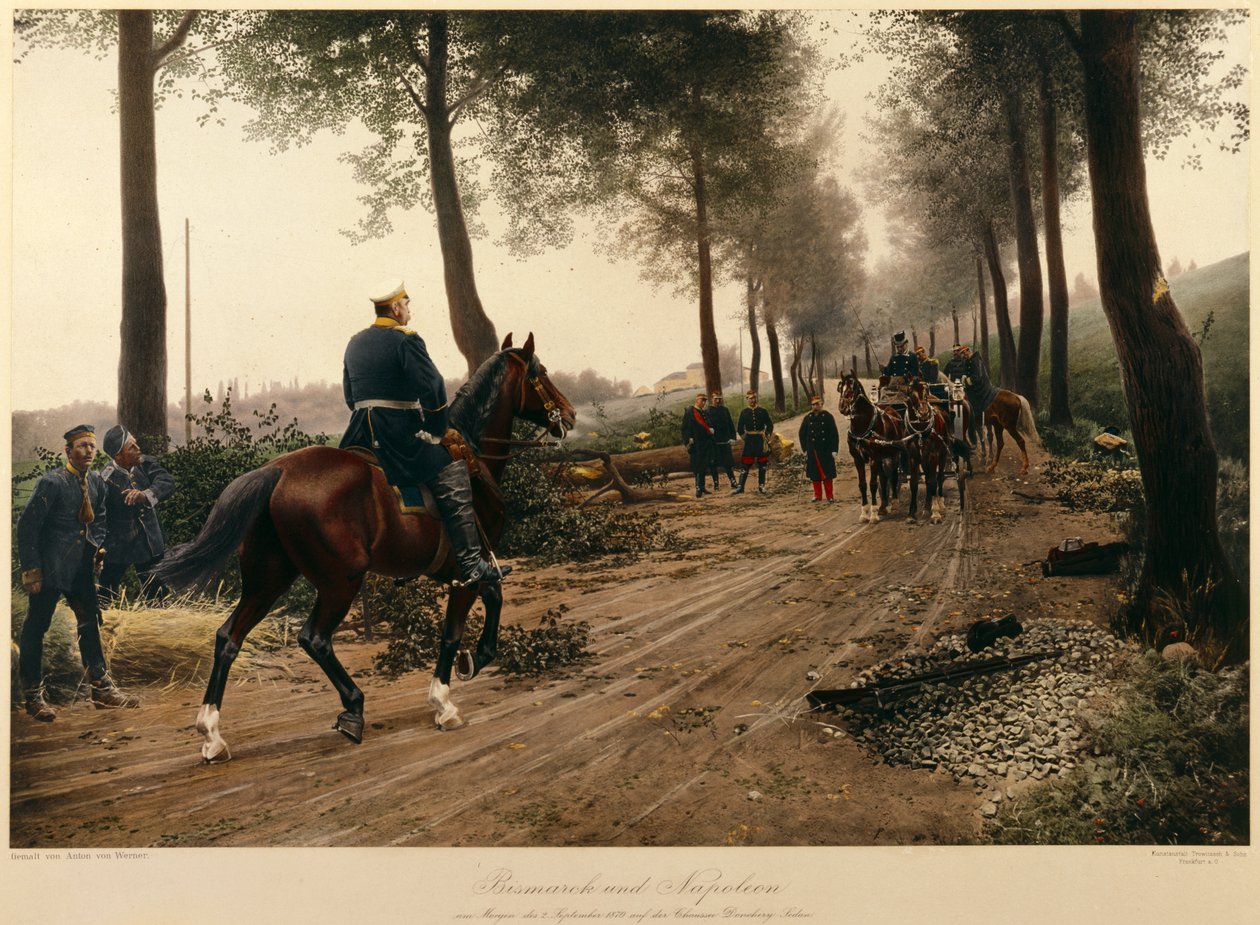 1870年9月2日にショッセフォンドンチェリーでビスマルクとナポレオンの会合 作： アントン・アレクサンダー・フォン・ヴェルナー