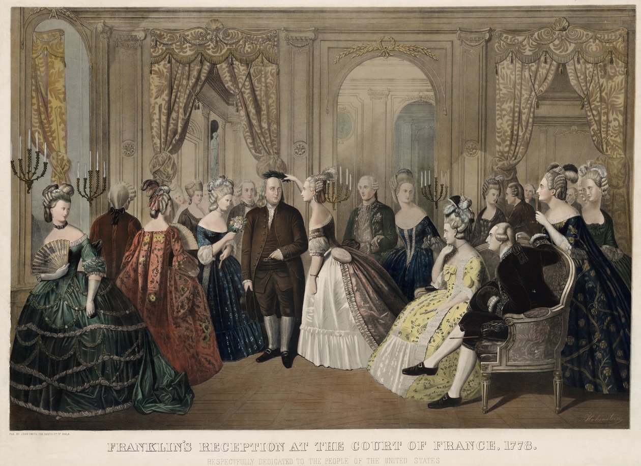 フランスの裁判所でのフランクリンのレセプション、1778年、米国民に敬意を表して、パブ。 1865 作： アントン・ホーエンシュタイン