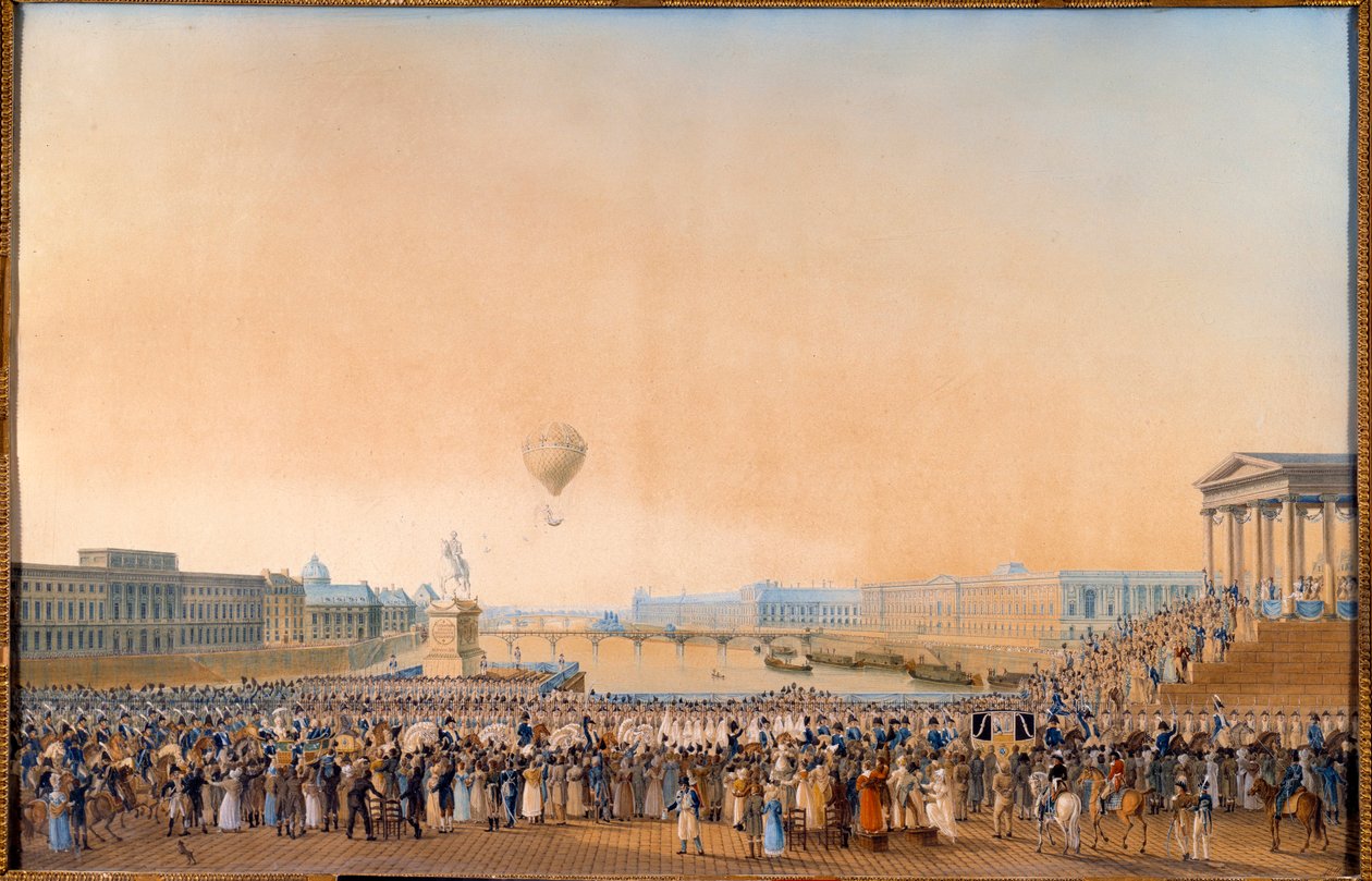 1814年5月3日、フランス王ルイ18世（1755年～1824年）のパリでの入場シーン。アントワーヌ・イグニス・メリング（1763-1831）による絵画 作： アントン・イグナズ・メリング