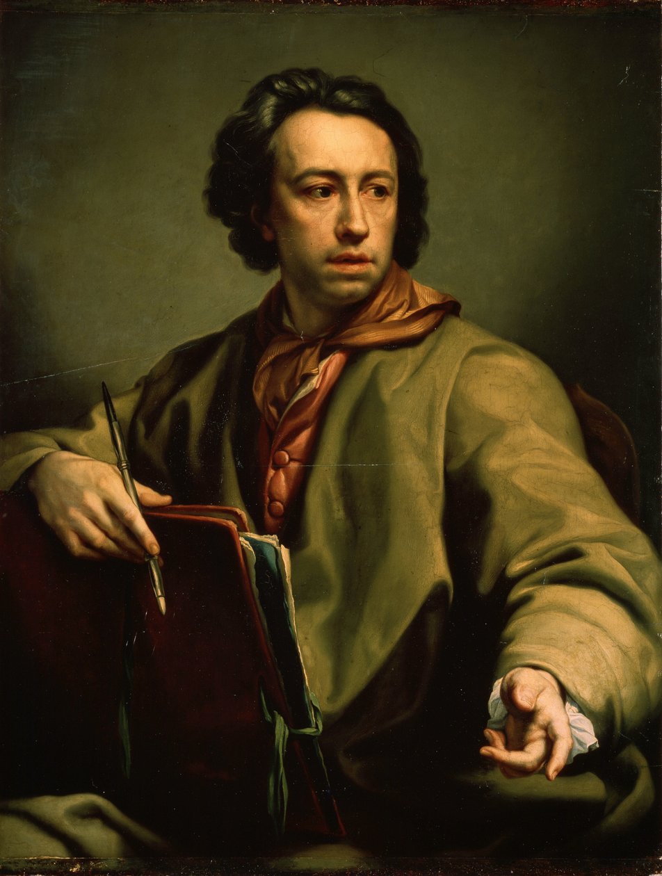 自画像（自画像）。 Anton Raphael Mengs (1728-1779) による絵画、1775 年頃。木に油彩。 ドイツの芸術、クラシックなスタイル。 エルミタージュ美術館、サンクトペテルブルク。 作： アントン・ラファエル・メングス