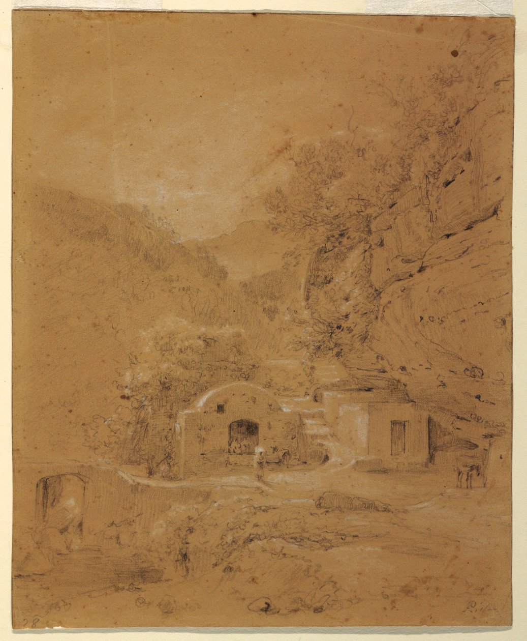 素描、ナポリとサレルノの間の風景、1820-30年 作： アントンスミンクピトルー