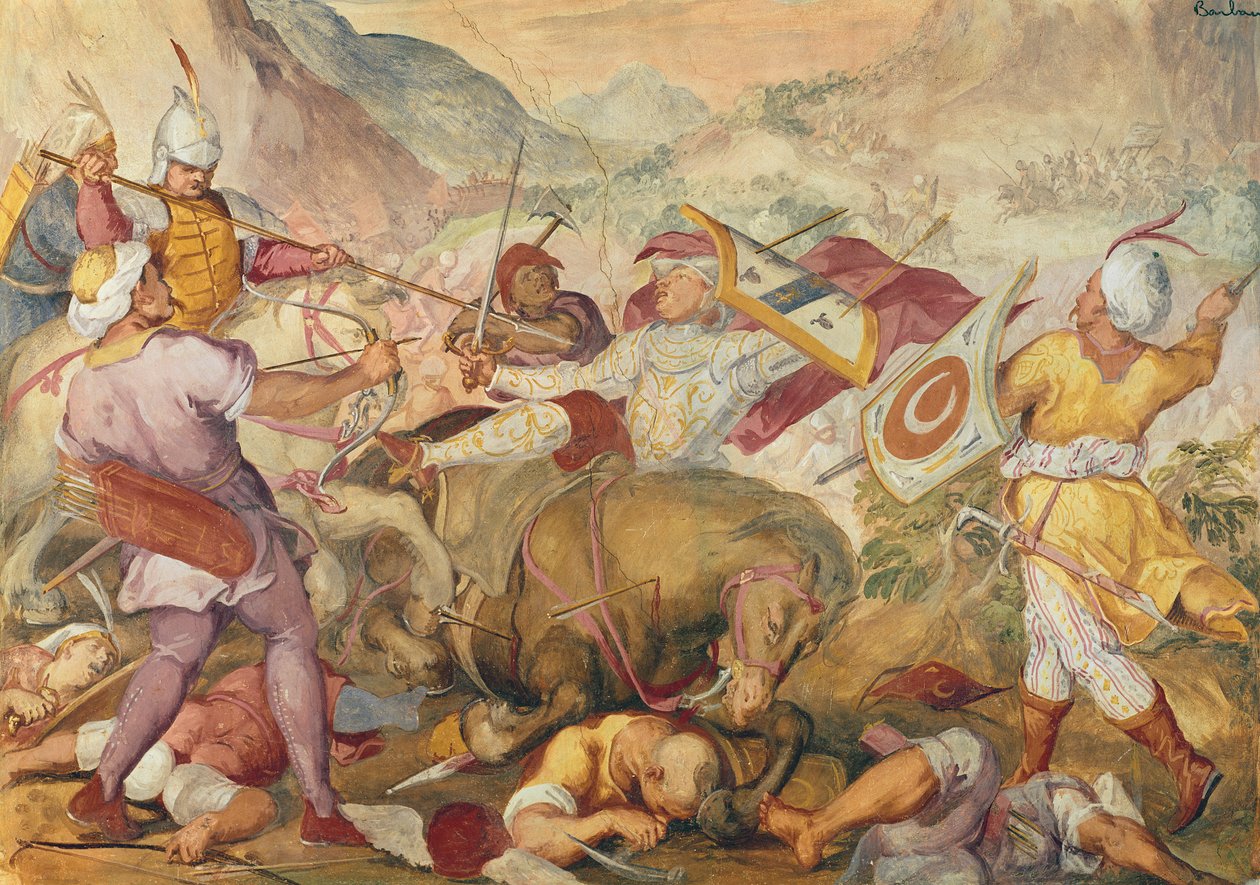 ベネチア人とトルコ人の間の戦い（壁画） 作： アントニオ・ヴァシラッチ