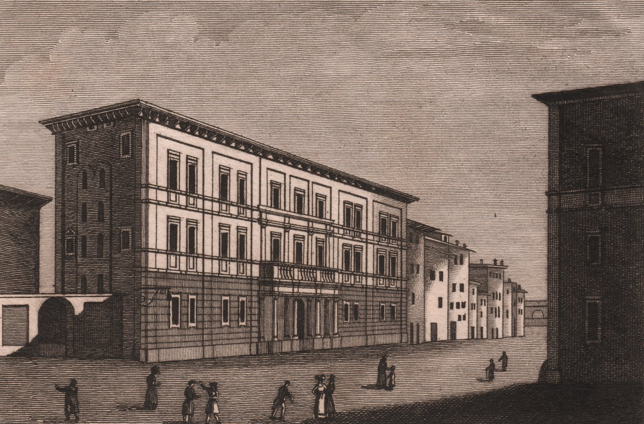 Vista do Paço Episcopal de Pistoia, Toscana, Itália, gravura em cobre de Antonio Morghen (1788-1853), circa 13x9,5 cm 作： アントニオ (1788-1853) モルゲン