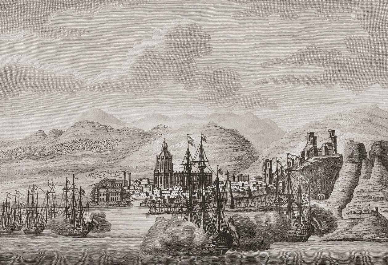 1784年、スペイン、マラガ沖のオランダ艦隊。(プリント） 作： アントニオ (後) スンタック