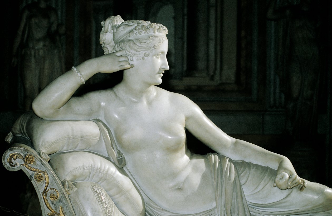 アントニオ・カノーヴァ（1757-1822）作「ヴィーナス・ヴィクトリクスとしてのパオリーナ・ボルゲーゼ」、白大理石 作： アントニオ・カノーヴァ