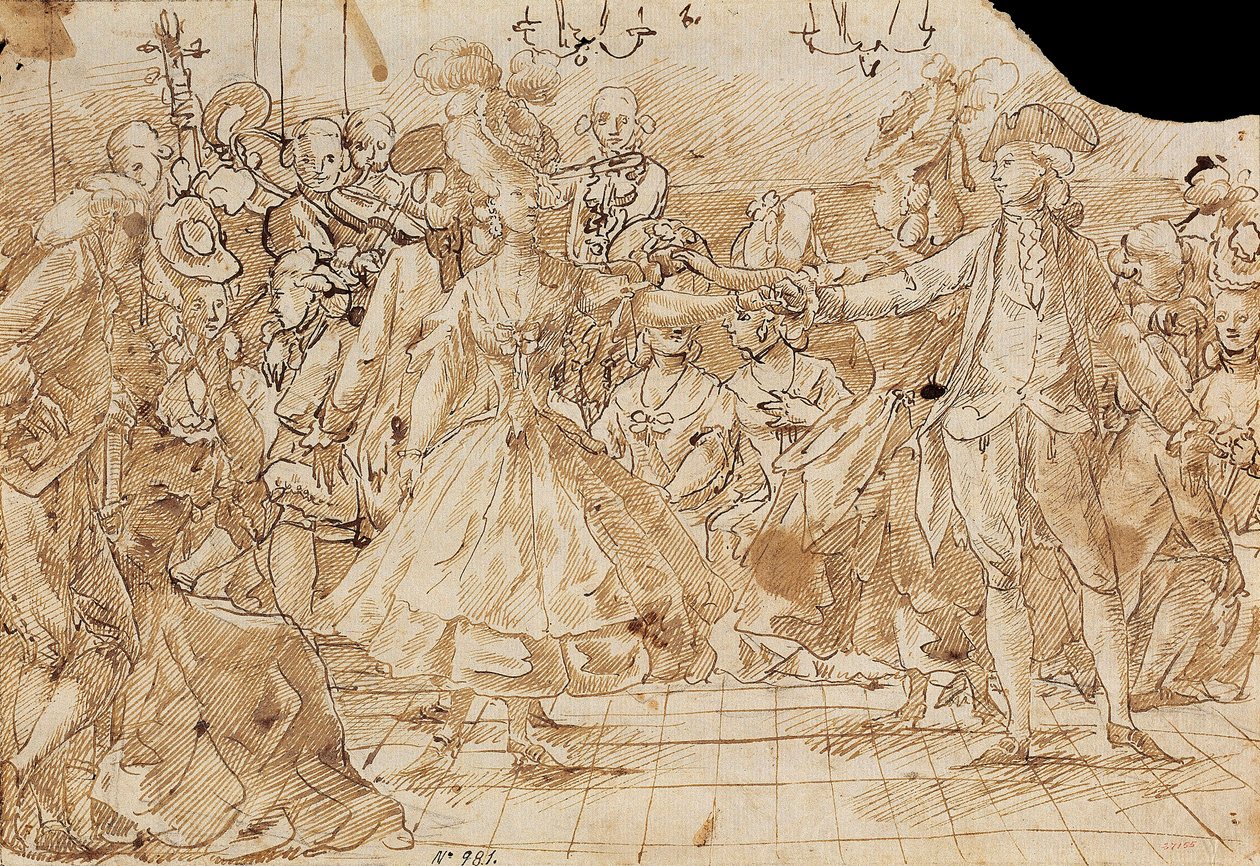 「メヌエット」 - アントニオ・カサノバス・トレンツの作品 (1752-1796) メヌエットペン、紙に茶色のインドインク c. 1780 カタルーニャ国立美術館、バルセロナ 20.9x30 作： アントニオ・カサノヴァスiトレント