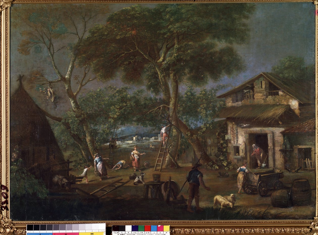 「Landscape of Italy」（イタリアの風景） イタリアの片田舎にある農家。 Antonio Diziani (1737-1797) の絵画 Mikalojus Konstantinas Ciurlionis Fine Arts Museum、カウナス、リトアニア 作： アントニオ・ディジアーニ
