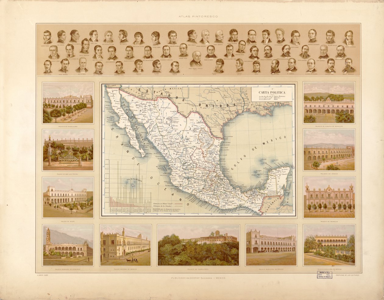 メキシコ合衆国の絵画的で歴史的な地図帳。所在地 2008621671-4 作： アントニオガルシアキューバス