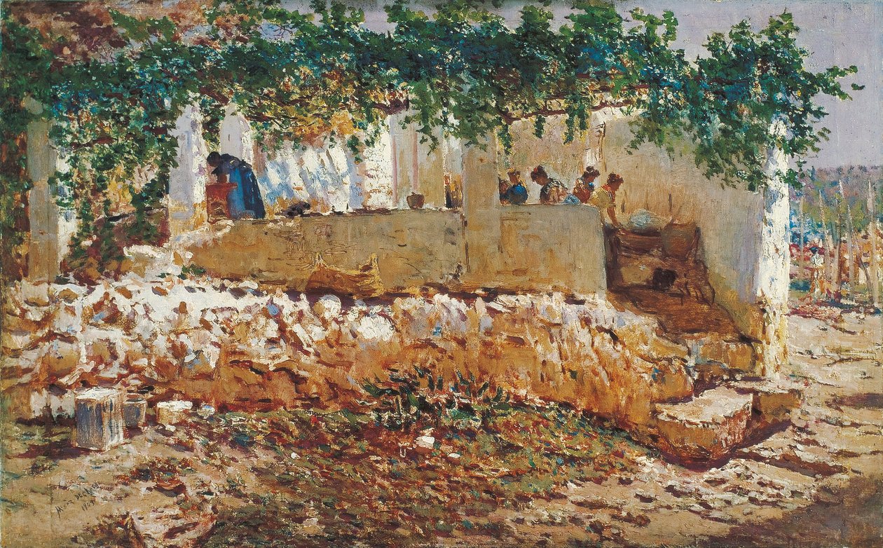 ウォッシャーウーマン - Munoz Degrain、Antonio (1840-1924) - 1903 - キャンバスに油彩 - 62x98 - Museo Carmen Thyssen、マラガ 作： アントニオ・ムノス・デグレイン