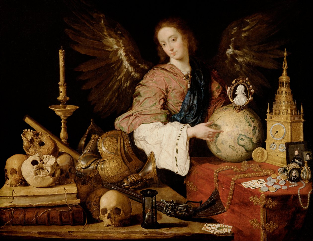 "Allegory of Vanity" ヴァニタスと消えた蝋燭 - Antonio de Pereda y Salgado (1611-1678) の絵画 1634 Dim 139,5x174 cm ウィーン、美術史博物館 作： アントニオ・ペレダ・イ・サルガド