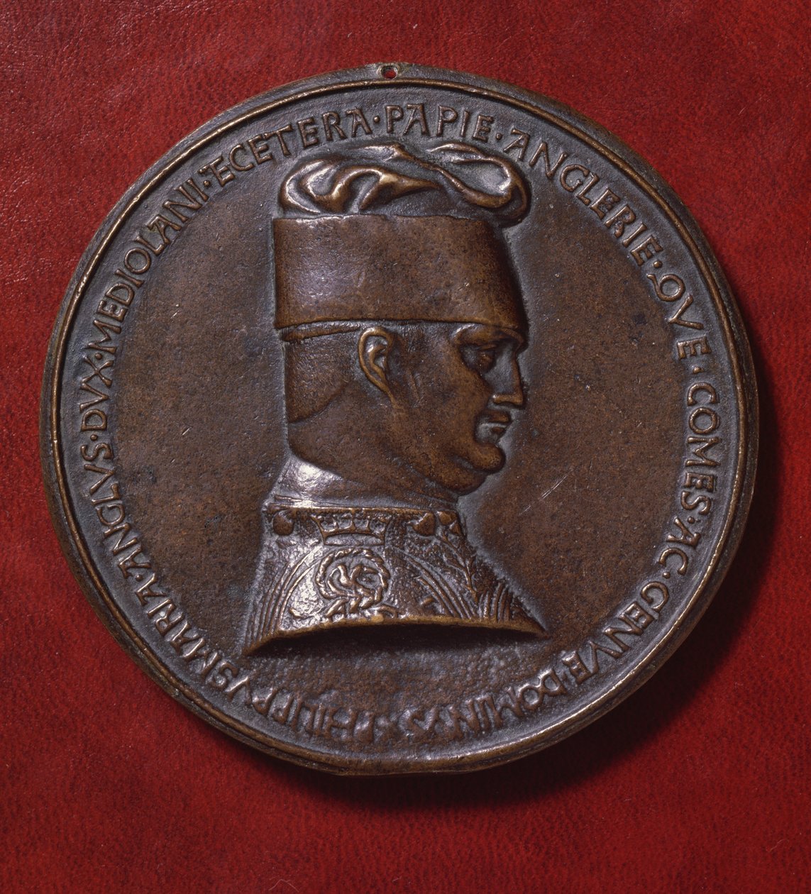 フィリッポ・マリア・ヴィスコンティ（1392-1447）のブロンズメダル（裏面）、1441年にアントニオ・ディ・プッチョ・ピサーノ（ピサネッロ（約1395-1455））がデザインしたもの、直径10,20cm。 作： アントニオ・ピサネッロ