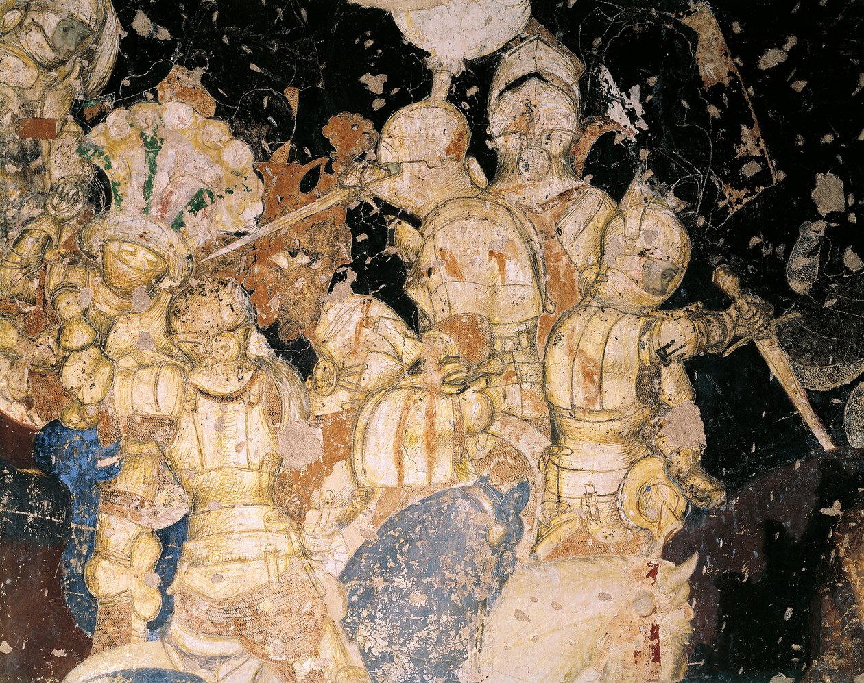 アントニオ・ピサーノ（ピサネロ）（1395年以前～1455年頃）のフレスコ画「ルーヴゼルプの戦い」。詳細マントゥア、パラッツォ・ドゥカーレ。 作： アントニオ・ピサネッロ