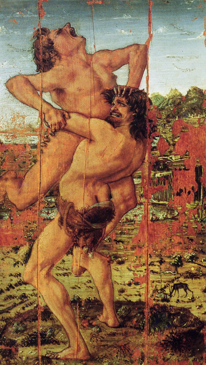 Hercules and Antaeus、1478（パネル上のテンペラ）（162310も参照） 作： アントニオ・ポッライオーロ
