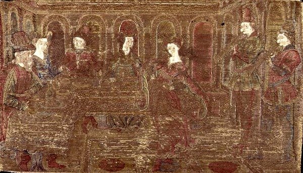 聖女の生涯の一場面を描いたタペストリー「サロメの踊り」（織物） 作： アントニオ・ポッライオーロ