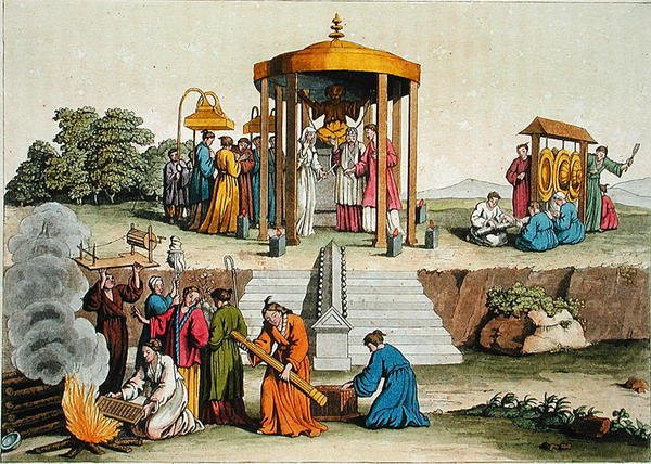 日本の結婚式（1820年代〜30年代に出版されたジュリオ・フェラリオ著「Le Costume Ancien et Moderne」のイラスト（カラーエングレービング） 作： アントニオ・ランカティ