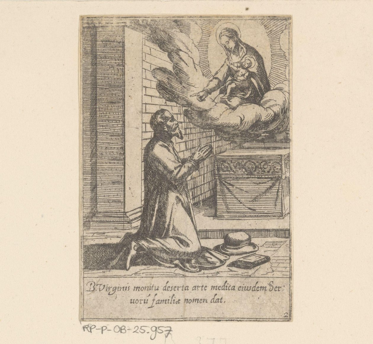 De heilige Philippus plaast zich onder de hoede van Maagd Maria Het Leven van Philippus Benitius (シリーズタイトル) B. Philippi Benicius Florent の生涯。 順序。 B.聖母マリアのしもべ（シリーズタイトル） 作： アントニオ・テンペスタ