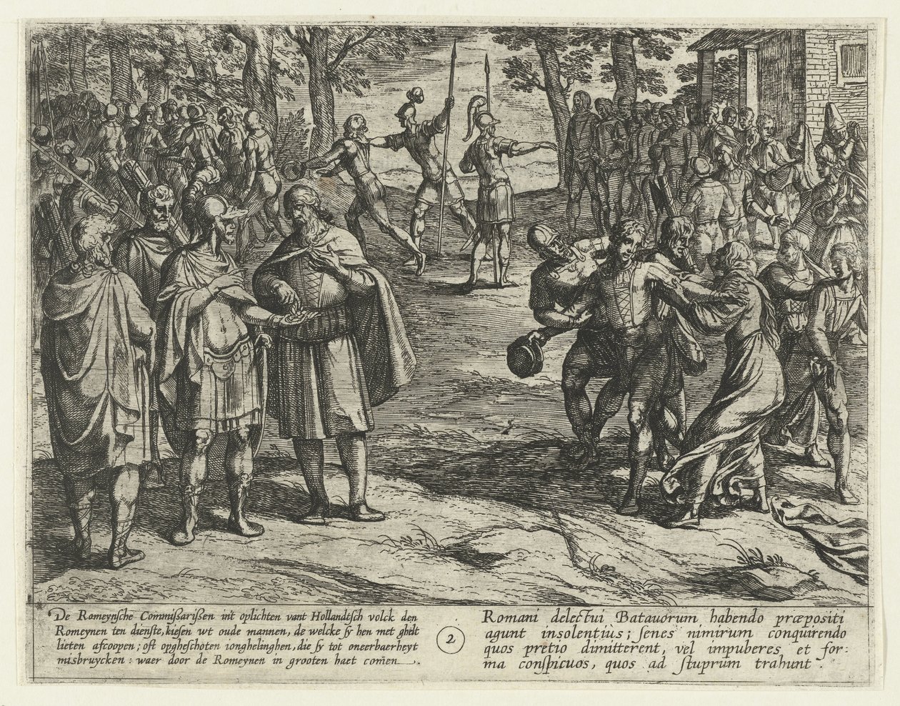バタビアの老人たちはローマ人への奉仕を買い取る 69-70 バタヴィアの反乱（シリーズタイトル） Batavorum cum Romanis Bellum、トウモロコシ。 Tacito / The Batavian Oft Old Holland Warhe against the Romeynen (オブジェクトのシリーズ タイトル) 作： アントニオ・テンペスタ