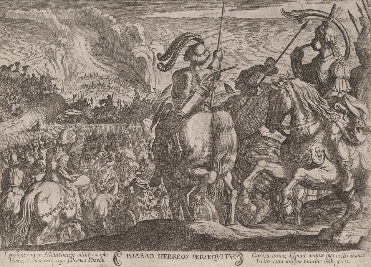 プレート 7: 「The Battles of the Old ...」より、イスラエル人を追うエジプト人。 1590年頃 1610年。 作： アントニオ・テンペスタ