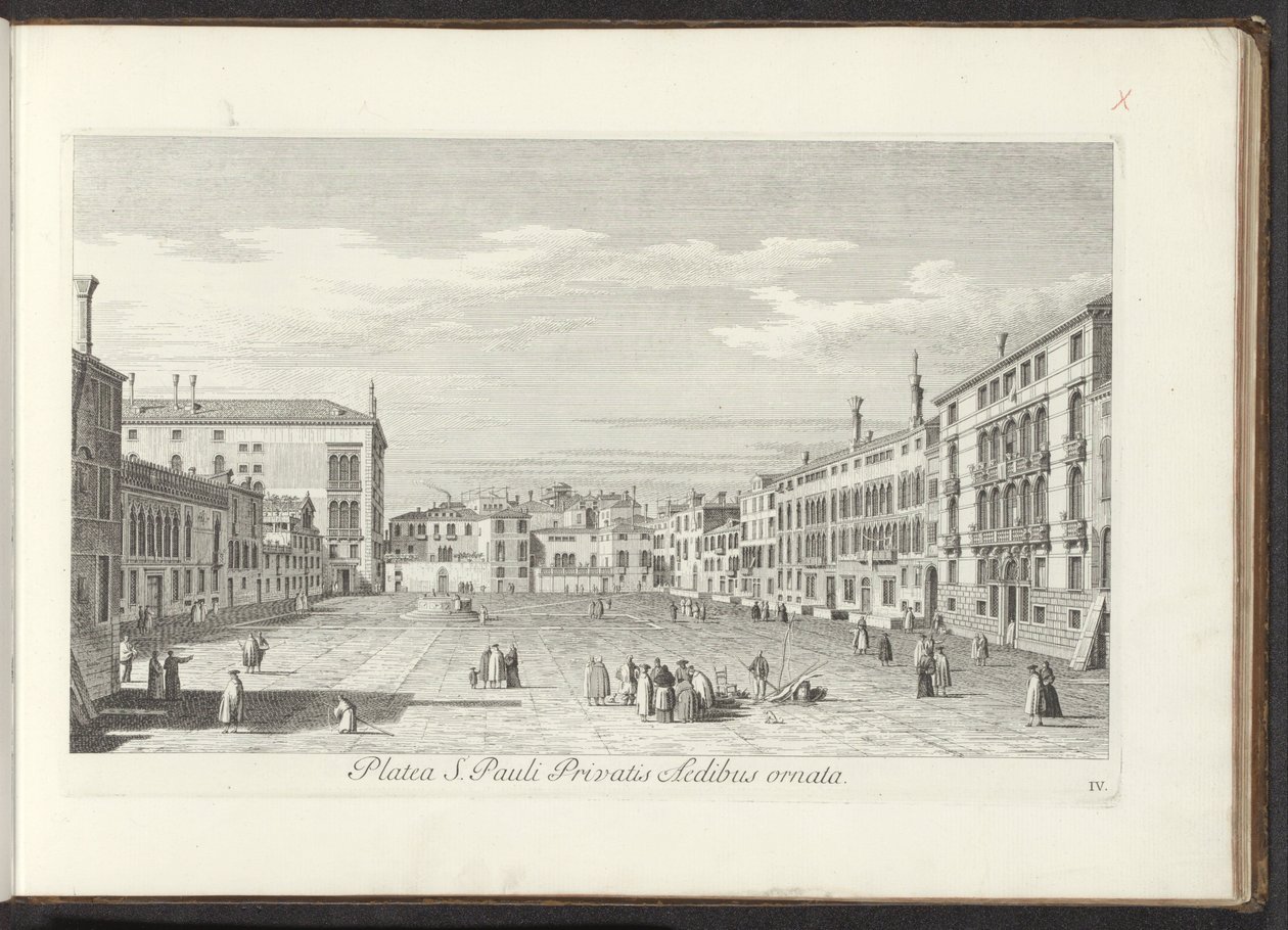 ゲジヒト オプ カンポ サン ポーロ テ ベネティエ 民家で飾られたセントポール広場（オブジェクトのタイトル） Gezichten op bugemenen en pleinen in Venetië (シリーズタイトル) アントニウス運河からのヴェネツィアの街のより有名な景色 アントニオによって放送された 38 枚のパネル 作： アントニオ・ヴィセンティーニ