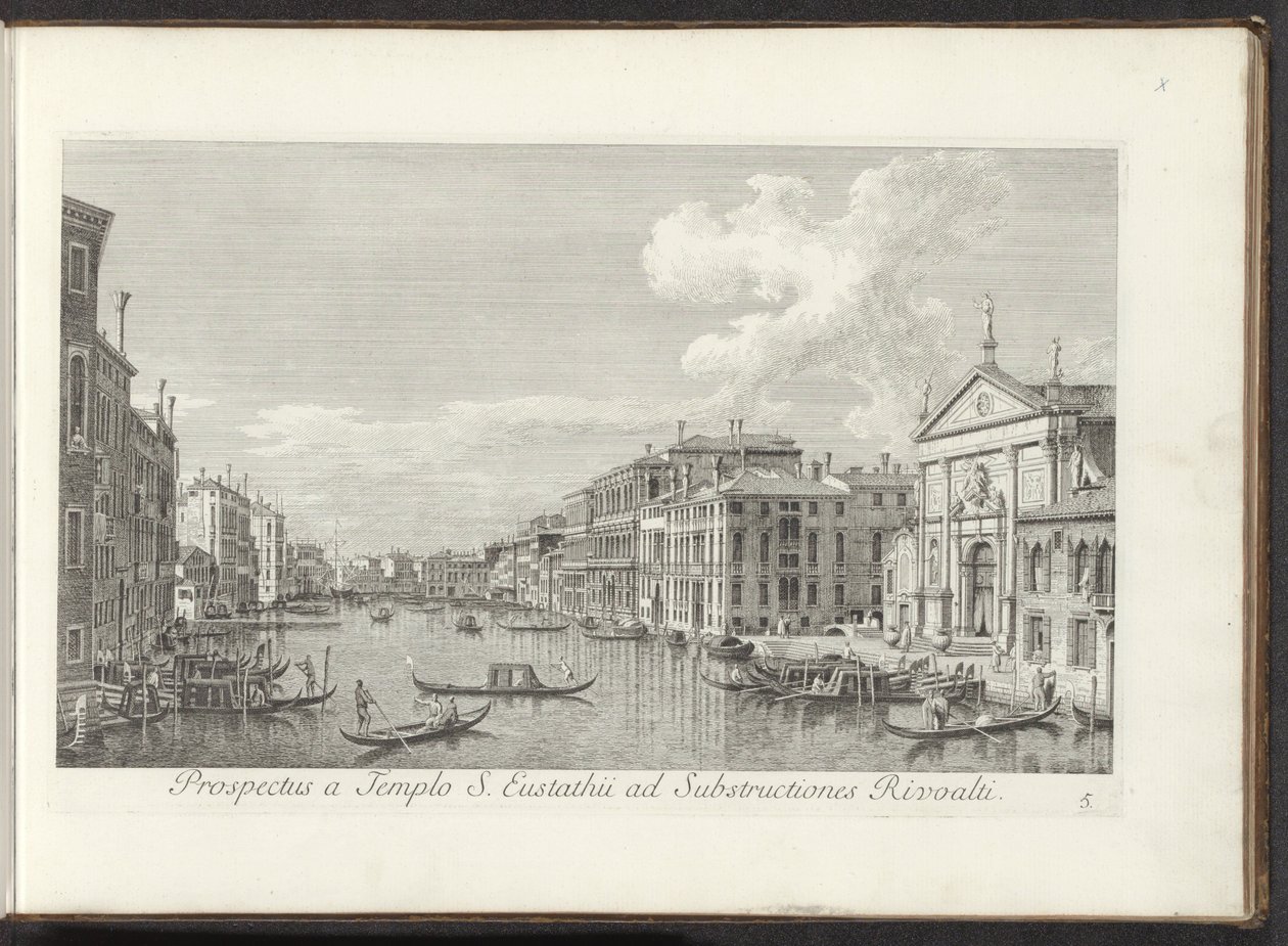 Gezicht op het Canal Grande en de kerk de San Stae te Venetië 聖ユスタシウス神殿からリヴォアルティの下部構造までの眺め (オブジェクトのタイトル) アントニオ・ヴィッセンティーニがpに真鍮で印刷したアントニウス運河の38番目のパネルからのヴェネツィアの街の最も有名な景色 作： アントニオ・ヴィセンティーニ