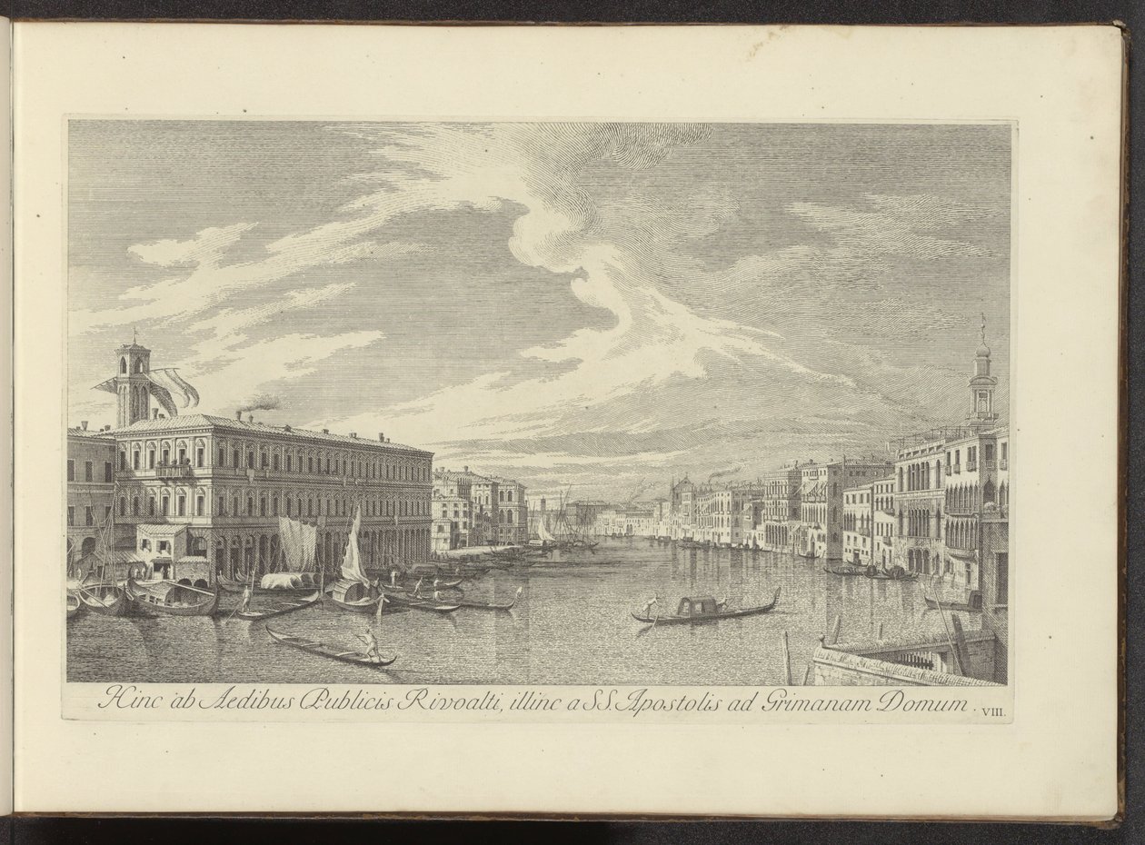 Gezicht op het Canal Grande te Venetië ここから、SS の反対側にあるリヴォアルティの公邸へ。 グリマーナ家への使徒たち (オブジェクトのタイトル) アントニオ・ヴィッセンティーニがパーツ t で印刷した、アントニウス運河の真鍮製の 38 枚のパネルからの、ヴェネツィアの街の最も有名な景色 作： アントニオ・ヴィセンティーニ