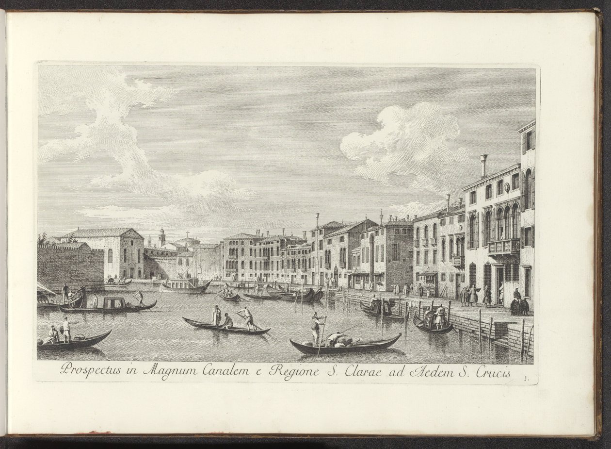 Gezicht op het Canal Grande te Venetië 聖クレア地方から聖十字架の家までの大運河の眺め (オブジェクトのタイトル) アントニオ ヴィッセンティーニが 3 部構成でオンエア印刷したアントニウス カナルの 38 枚のパネルから、ベニスの街の最も有名な景色 作： アントニオ・ヴィセンティーニ