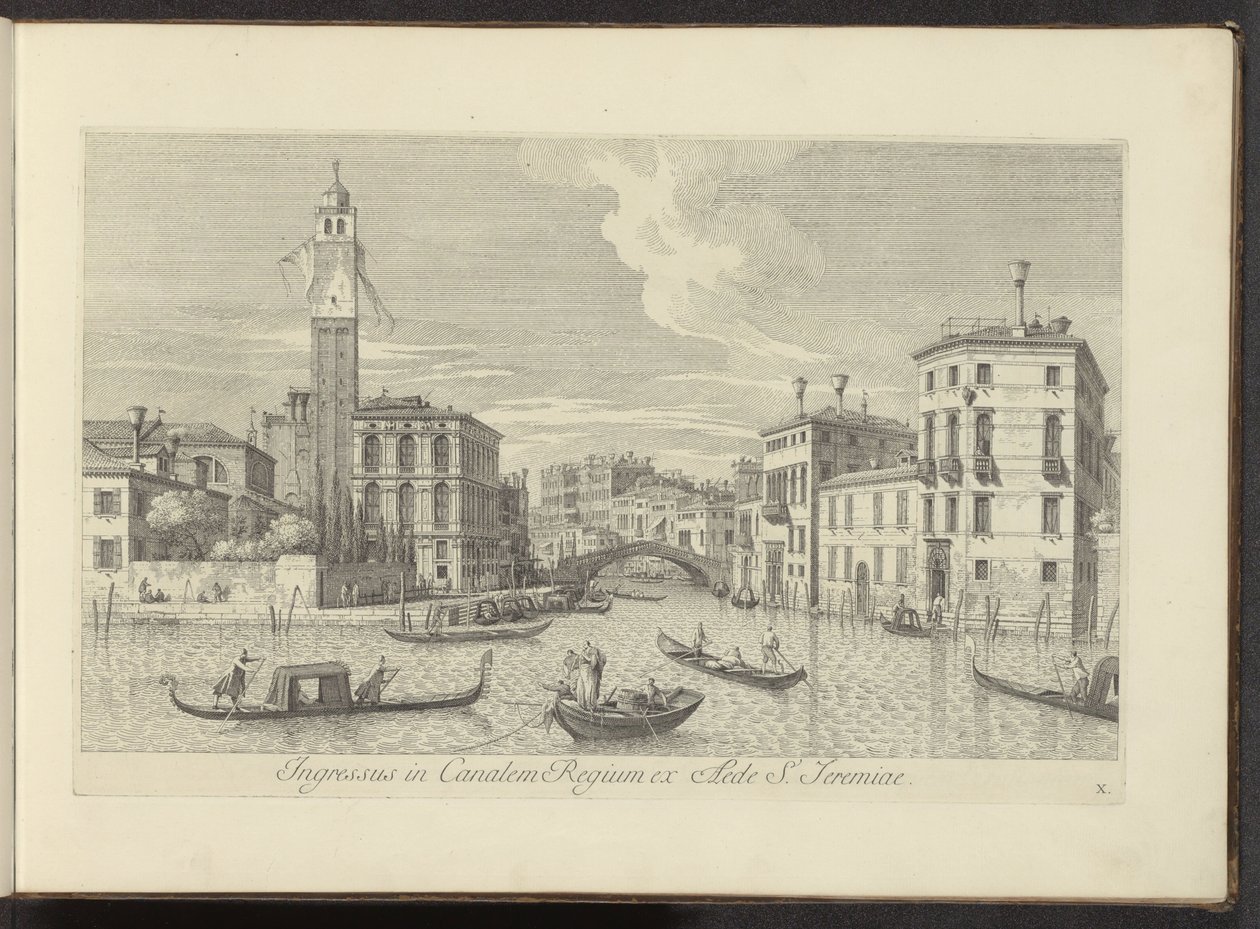 Gezicht op het Cannaregio en Palazzo Labia te Venetië 聖エレミヤの家から王立運河への入り口 (オブジェクトのタイトル) アントニオ・ヴィッセンティーニによって空中印刷されたアントニウス・カナルの 38 枚のパネルから、ヴェネツィアの街の最も有名な景色を 3 つの部分に分けて 作： アントニオ・ヴィセンティーニ