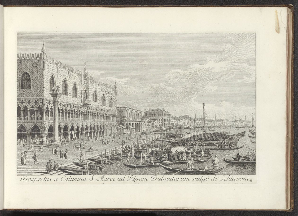 Hoek van het San Marcoplein met het Dogepaleis en de zuil met de Leeuw van Venetië 聖マルコの柱からダルマチア銀行への眺め vulgò de