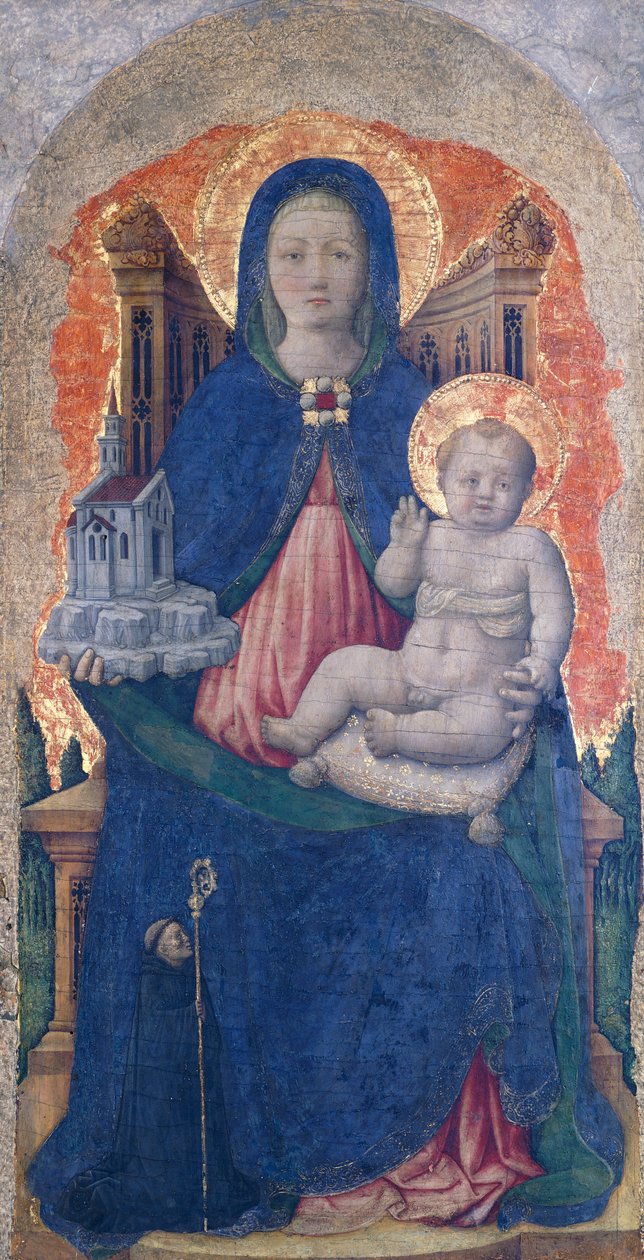 マドンナと子供、プラグリアの祭壇画の詳細、アントニオ・ヴィヴァリーニ作（1418年～1484年以前）、67x33cm 作： アントニオ・ビバリーニ